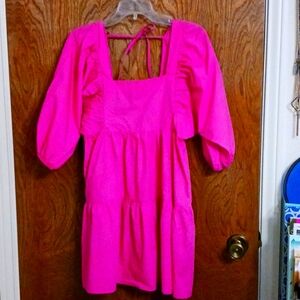A New Day Mini Dress XS hot pink, back tie and smocking good condition